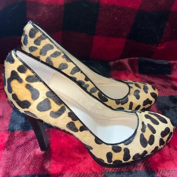 Calvin Klein ‘Kendall’ Faux Fir Leopard Heels, SZ 8M